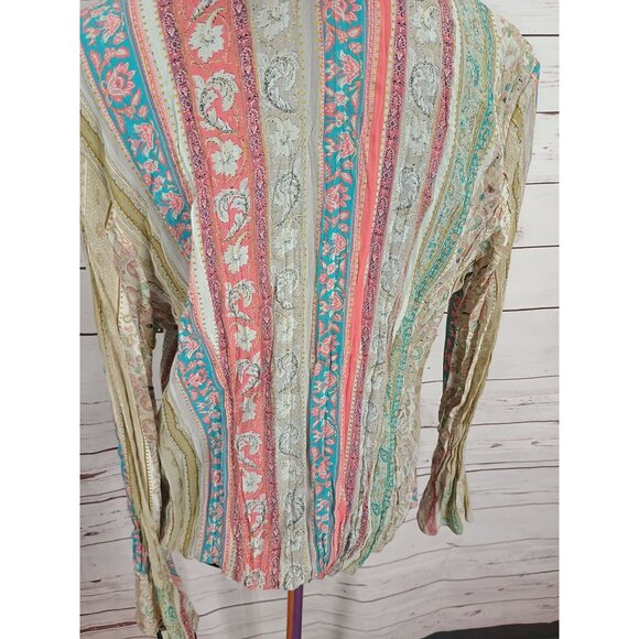 Ruffle Front‎ Blouse With Paisley & Stripes By NY Collection XL Polyester - Picture 3 of 8